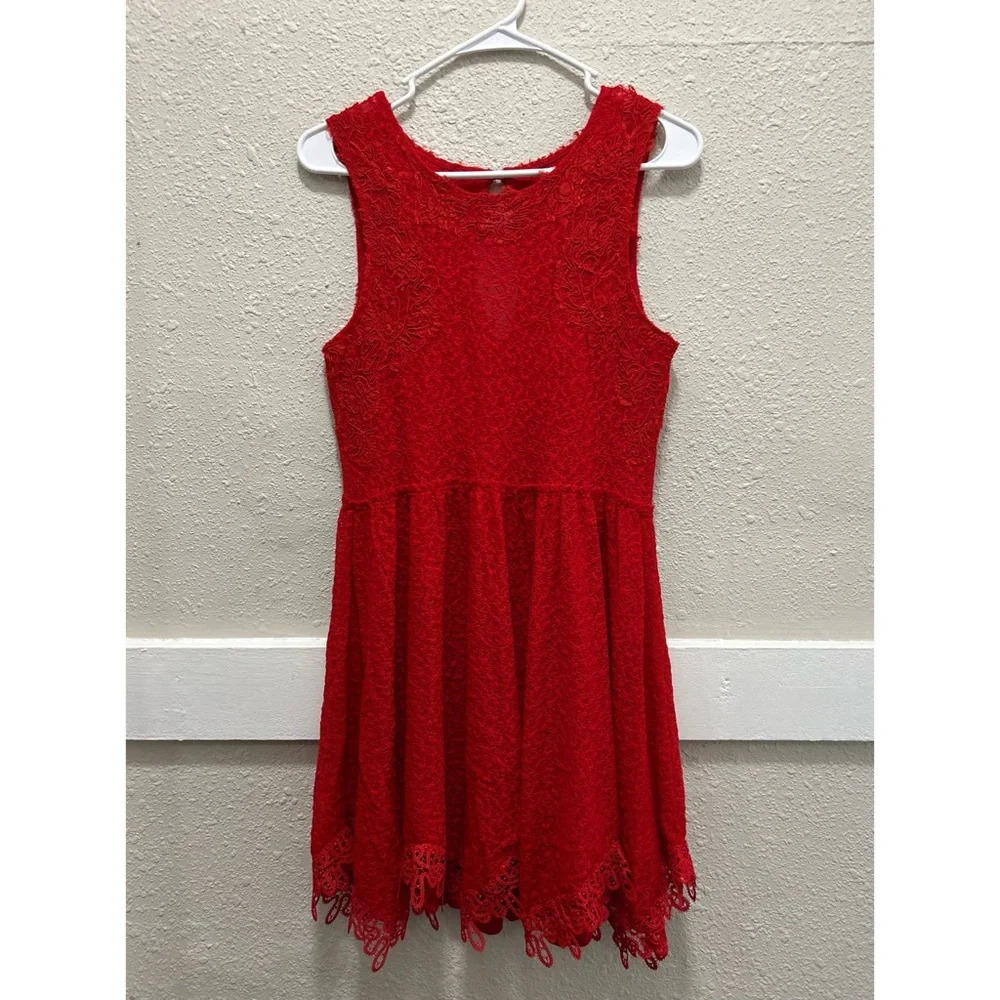 Free People Red Lace Sleeveless Dress Small